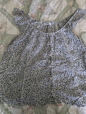 Sonoma White and Navy Floral Button-Front Camisole